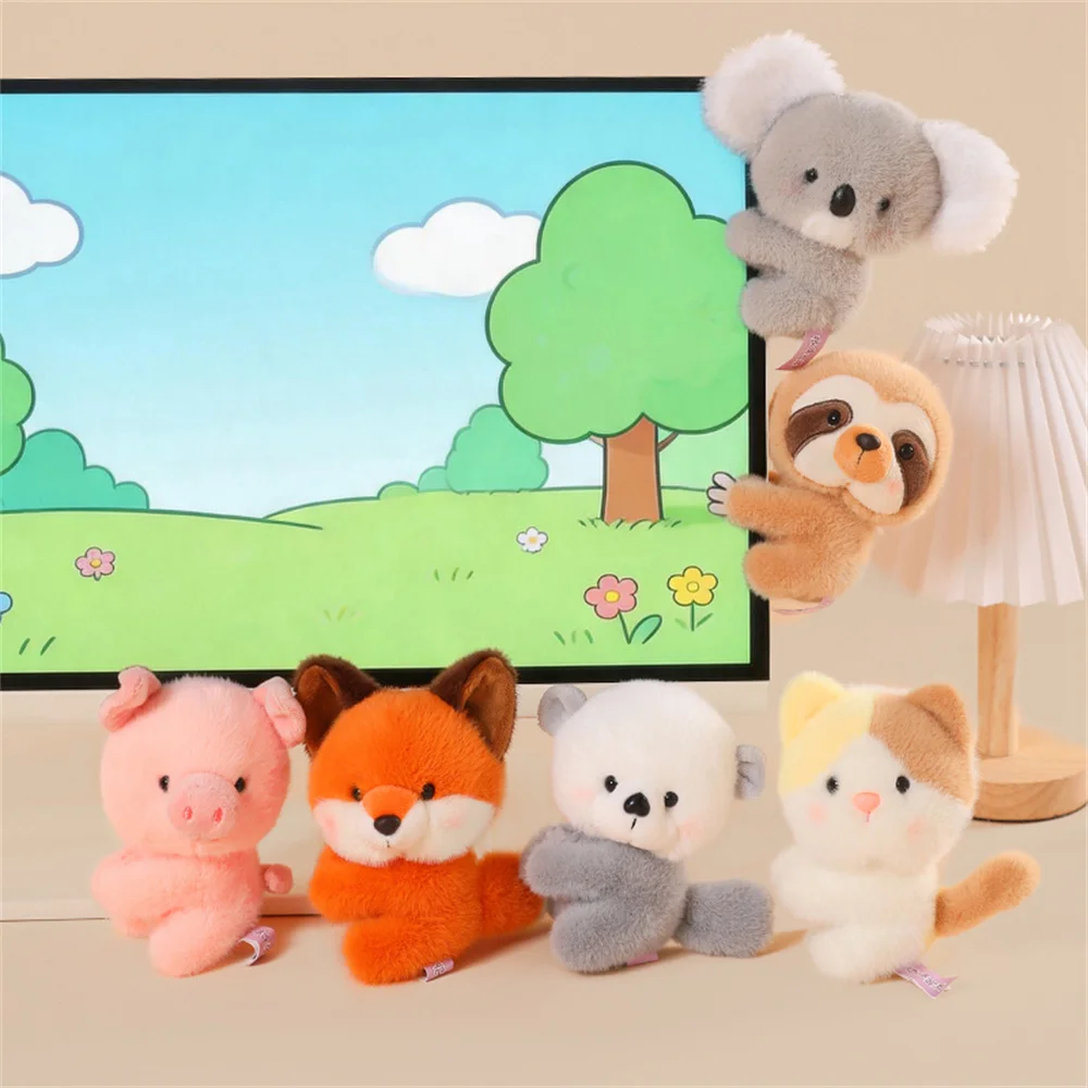Cute Animal Plush Clip for Laptop Monitor Kawaii Koala Sloth Fox Pig Cat Doll Desk Decor Clip-on Plushie Toy Office Room Decor