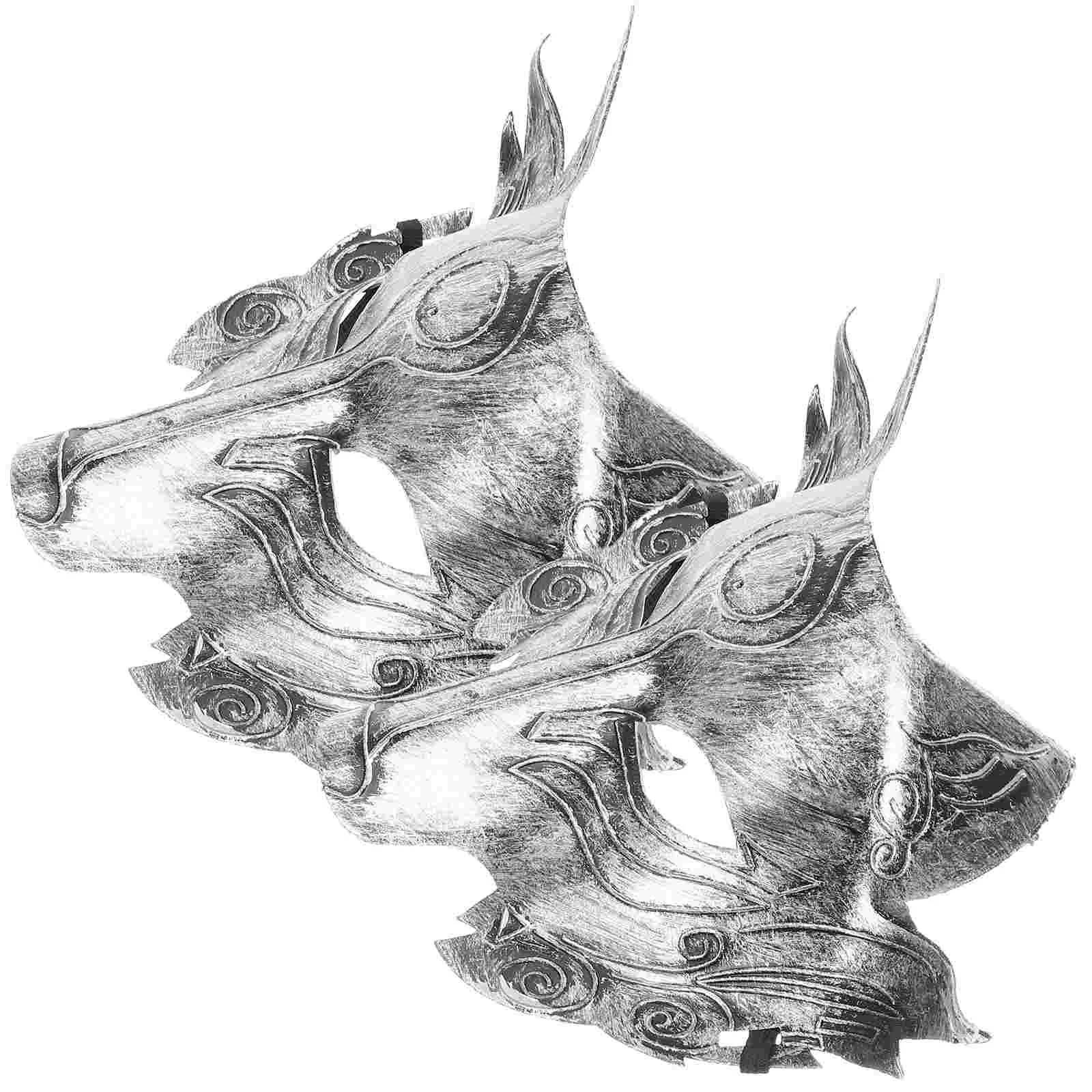 2pcs Wolf Head Mask Halloween Props Simulation Animal Mask Carnival Cosplay Party Supplies (Silver) wolf mask