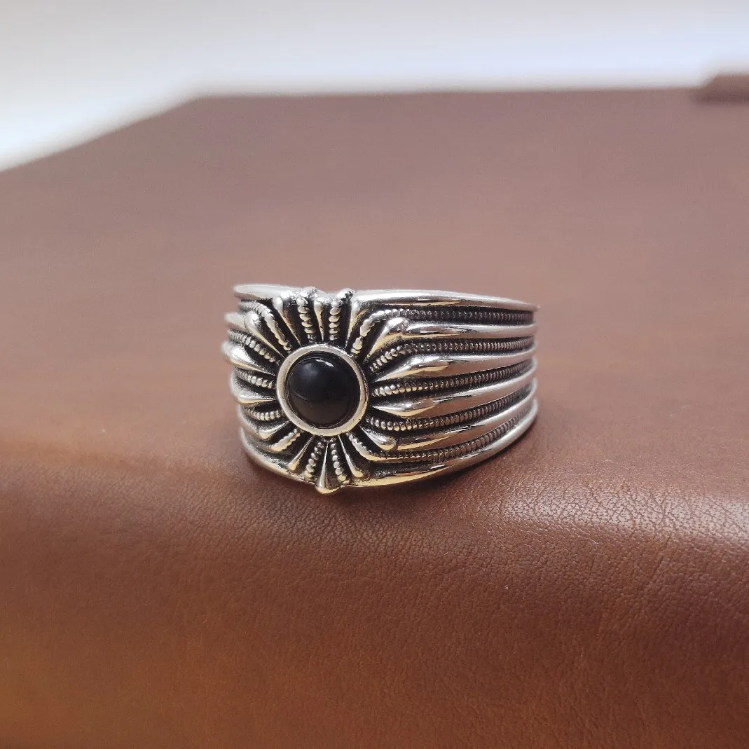 Men's sunflower ring opening sterling silver hip hopniche style design cross fashionable brand cold style ring index finger ring