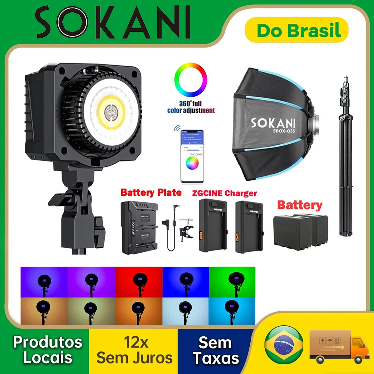 【DO BRASIL】Sokani X60 Mini RGBLED Video Light, 60W, RGB, Bi-Color, Bowens Mount para Fotografia, Gravação de Vídeo, Fotografia ao Ar Livre, Controle APP