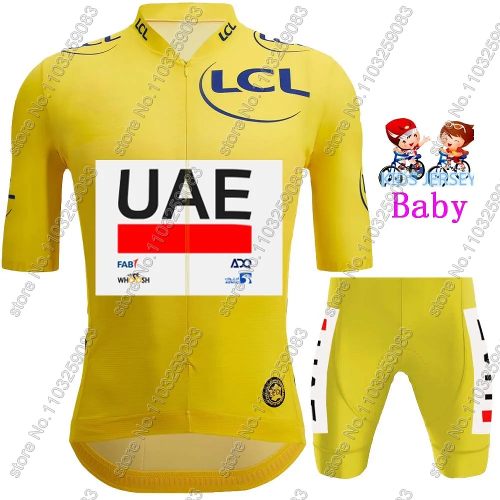 Kids 2024 UAE Team Cycling Jersey Set Boys Girls Green TDF Cycling Clothing Children Suit MTB Ropa Maillot