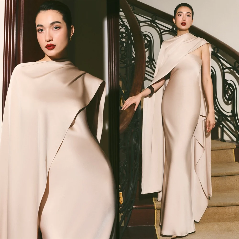 

Customized Mermaid Elegant Satin Evening Dress Exquisite Strapless Shawl Homecoming Dresses Luxury Special Occasion Gowns