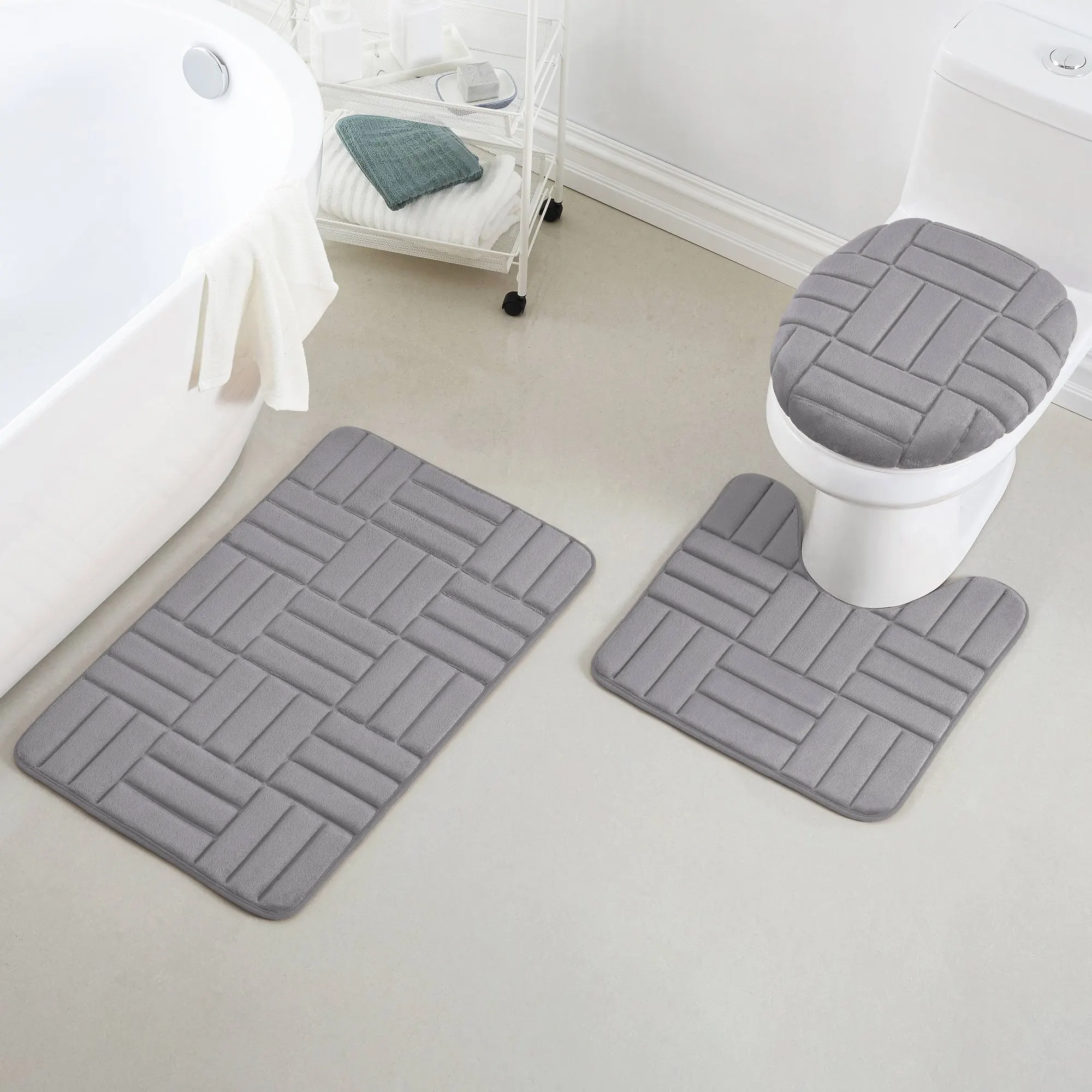 Non-Slip Chenille U-Shaped Toilet Mat Set, Soft Memory Foam, Bathroom Rug Sets, 3 Piece Bath Mat, Wholesale, Custom