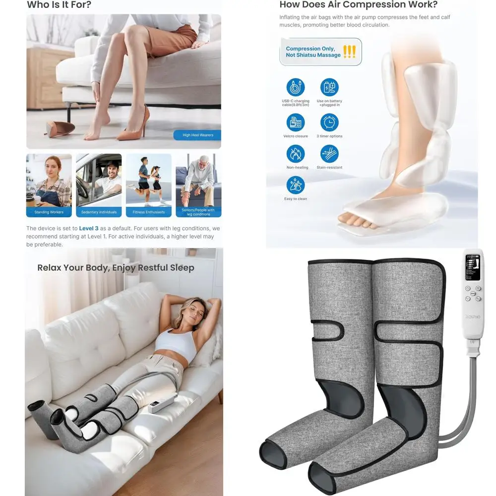 

Smart Pressure Leg & Calf Massager for Improved Circulation, Pain Relief, and Fatigue Relief - Ideal Christmas Gift for Parents