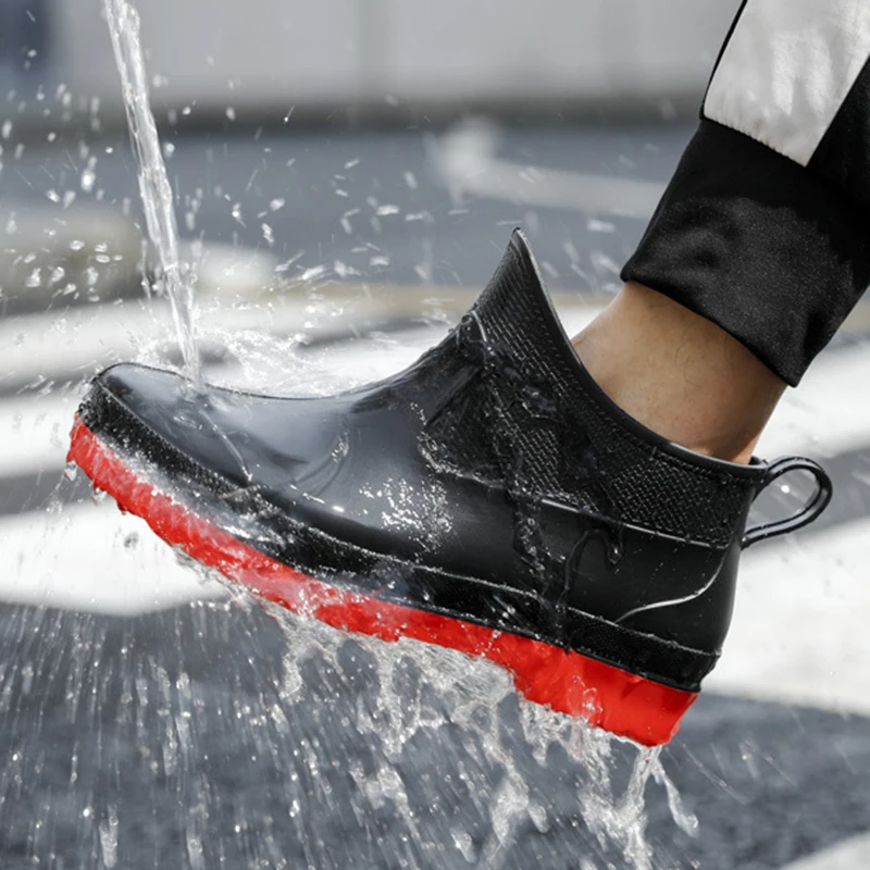 Spring Unisex Rubber Rain Boot Ankle Waterproof Non-Slip Booties Fashion Couples Boots Men Work Boots Fishing Shoes Size 40-44