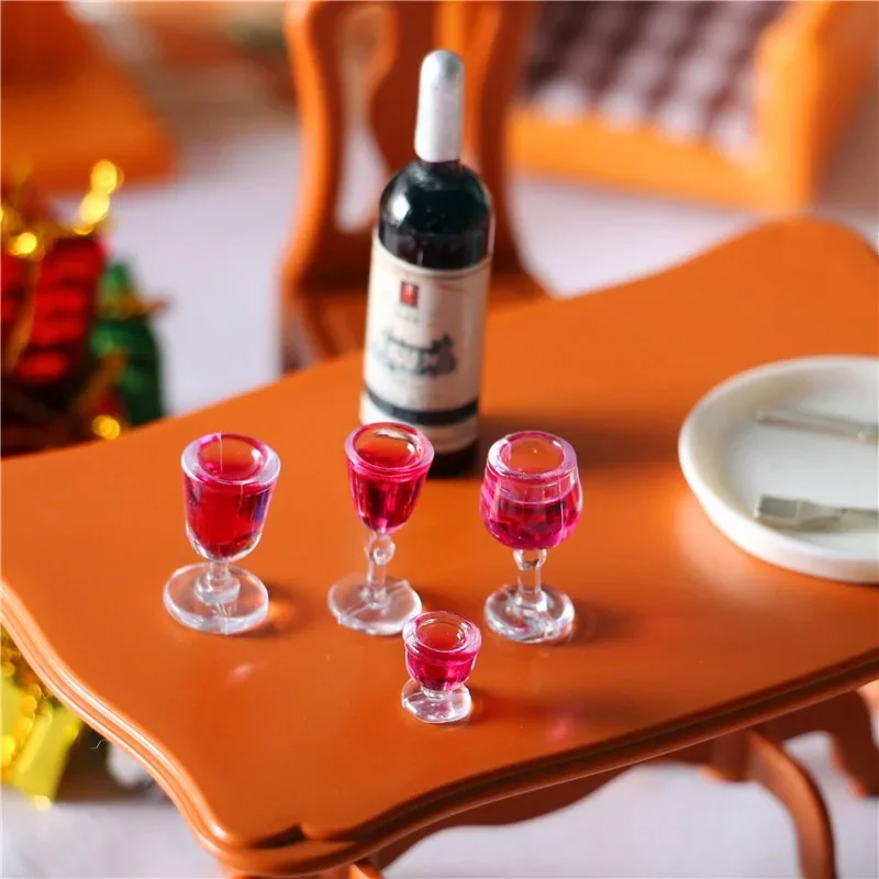 Dollhouse Mini Wine Glass & Cocktail Model Creative Pocket Miniature Prop for Bar Scene Decoration