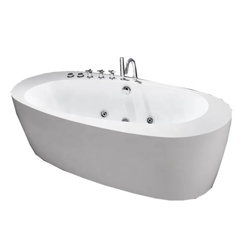 Bathroom Oval White Acrylic Free Standing Massage Bath Tub With Jets
