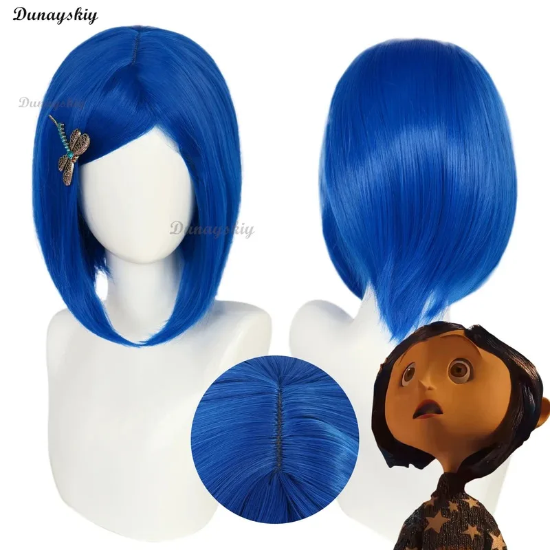 Coraline Cosplay mujeres niñas mujeres azul oscuro Bob pelucas coloridas Bob pelucas para Cosplay fiesta de Halloween personalizado