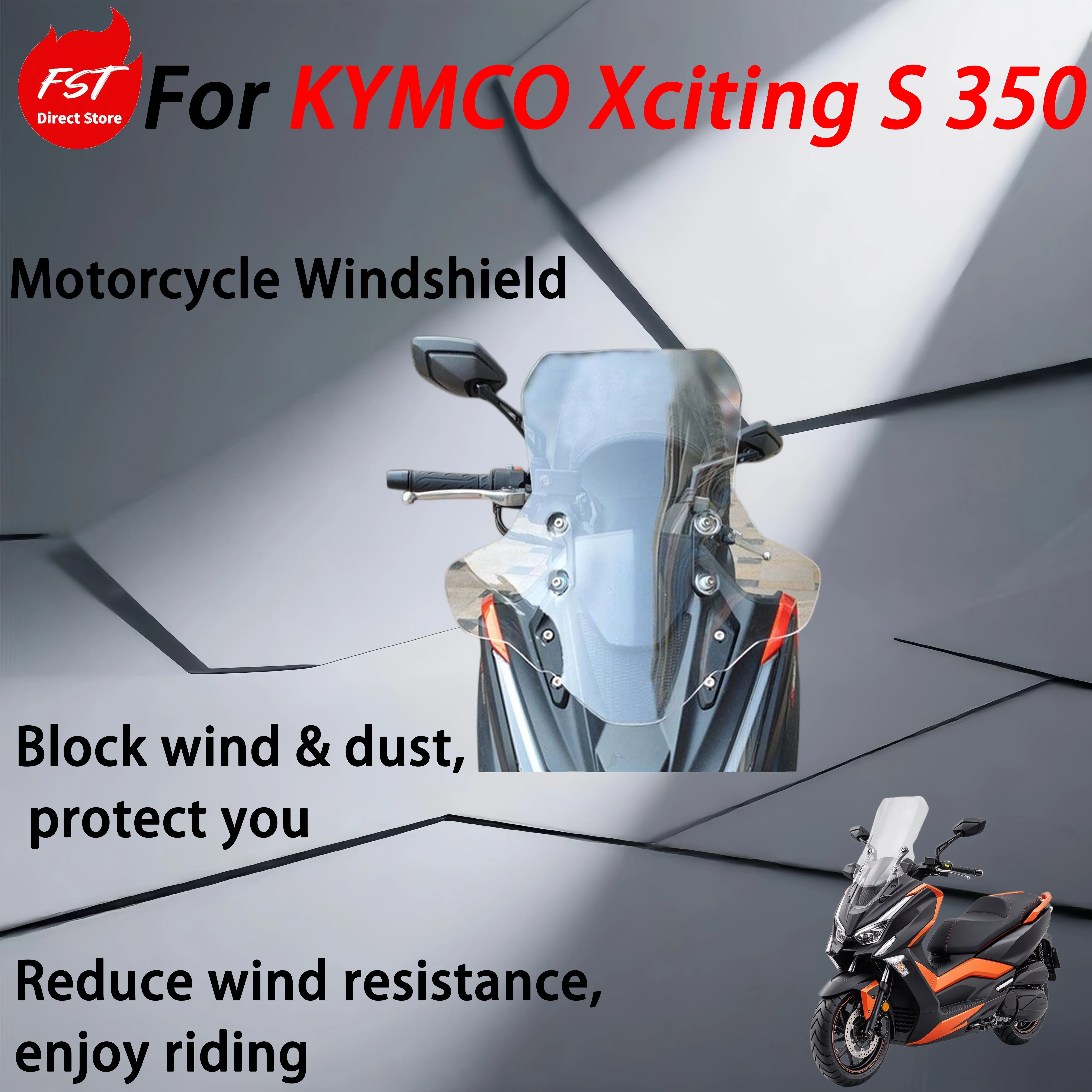 For KYMCO Xciting S 350 Special modification accessories - Guarded model windshield with enlarged and widened front panel