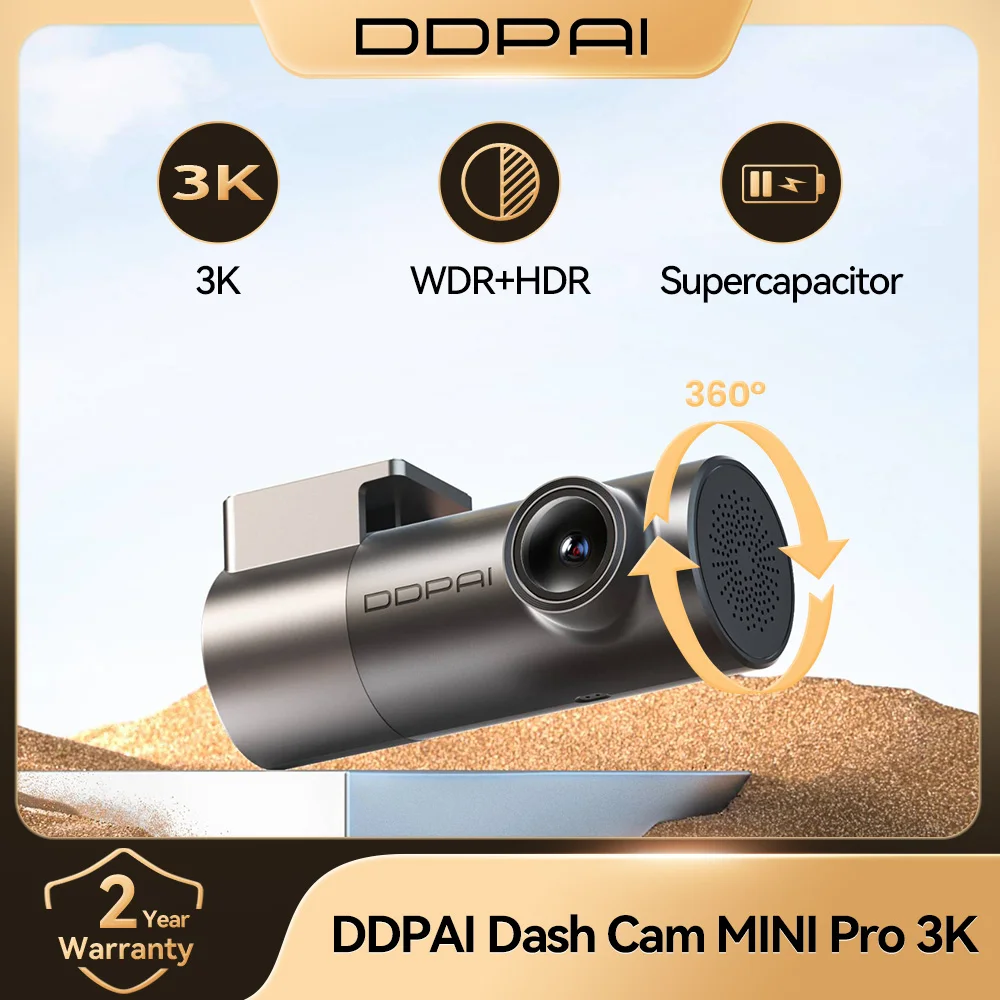 Nouvelle caméra embarquée DDPAI MINI Pro 3K HDR 1620P avec WiFi, vision nocturne, WDR, commande vocale et surveillance de stationnement 24h/24 143 ° FOV