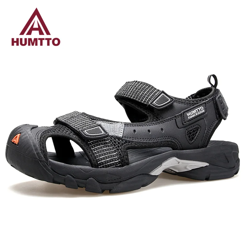 HUMTTO Flat Sandals for Men Summer Luxury Designer Casual Man Shoes Brand Breathable Quick Dry Outdoor Beach Black Mens Sandals