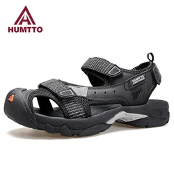 HUMTTO Flat Sandals for Men Summer Luxury Designer Casual Man Shoes Brand Breathable Quick Dry Outdoor Beach Black Mens Sandals