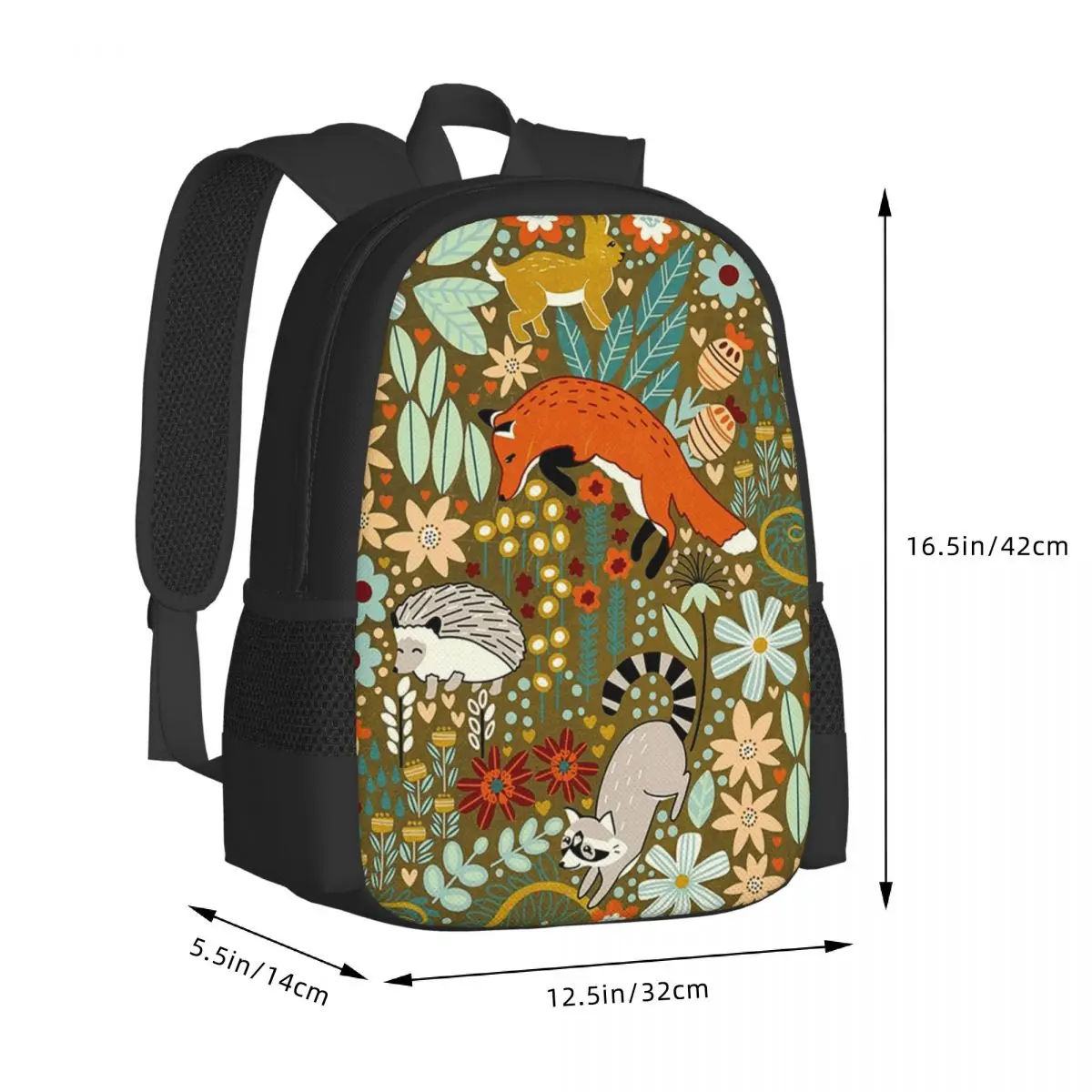 Textured Woodland Pattern - On Brown Student Backpack School Bag Hiking Travel Daypack Boys Girls Fashion Bookbag Shoulder Bags