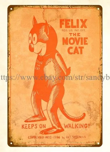home decor artwork GERMAN NIFTY WIND-UP FELIX THE MOVIE CAT TOY metal tin sign