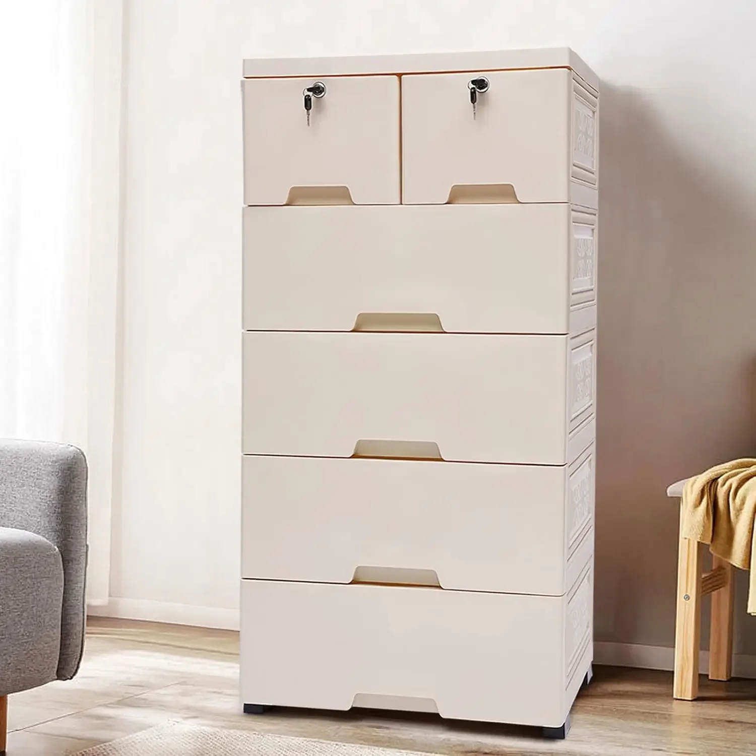 

5 Layers Freestanding Storage Tower with 6 Drawer Wheels and Locks Storage Organizer Rack Movable Storage Cabinet