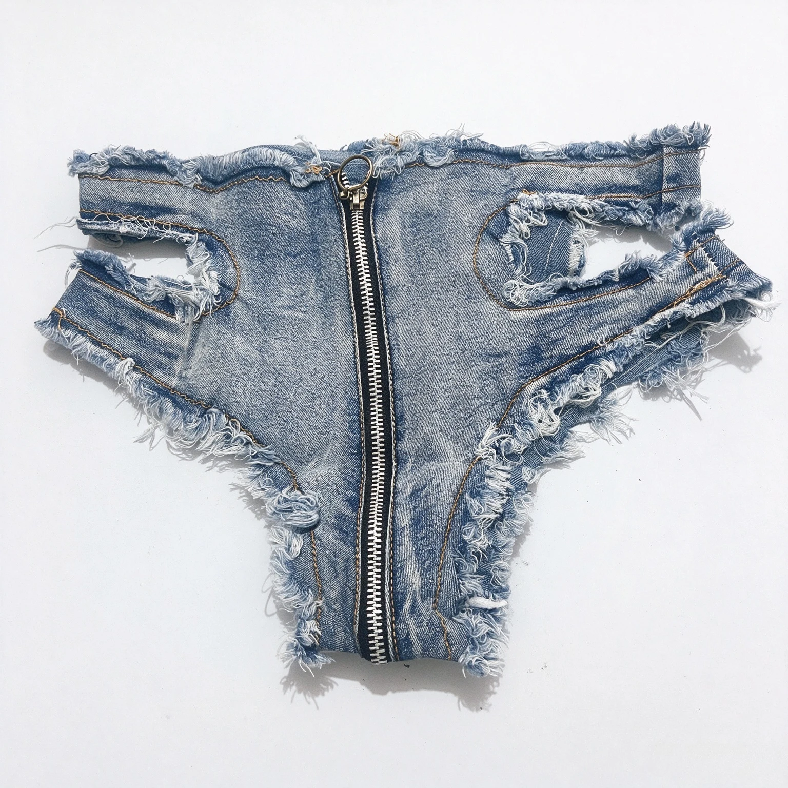 New Sexy Women Shorts Low Rise Ripped Denim Open Crotch Hole Denim Shorts Jeans Nightclub
