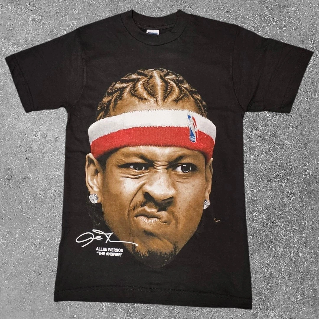 Allen Iverson-Camiseta con gráfico de baloncesto de cara grande para hombre y mujer, ropa de calle Vintage de moda, Top Harajuku