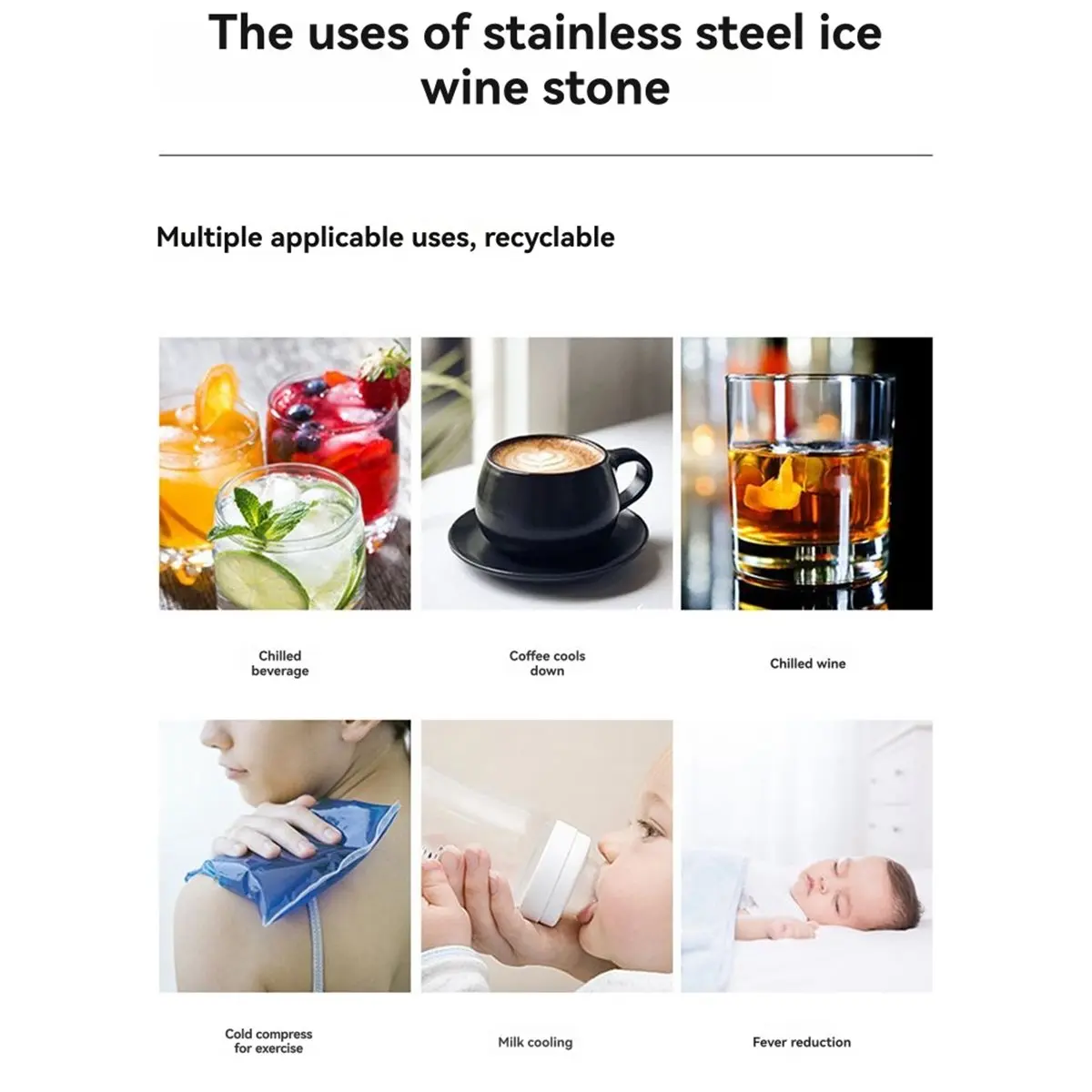 DT81 8PCS Metal Ice Cubes Reusable Whiskey Stones Stainless Steel Waterless Chilling Stones with Ice Tongs & Storage Box