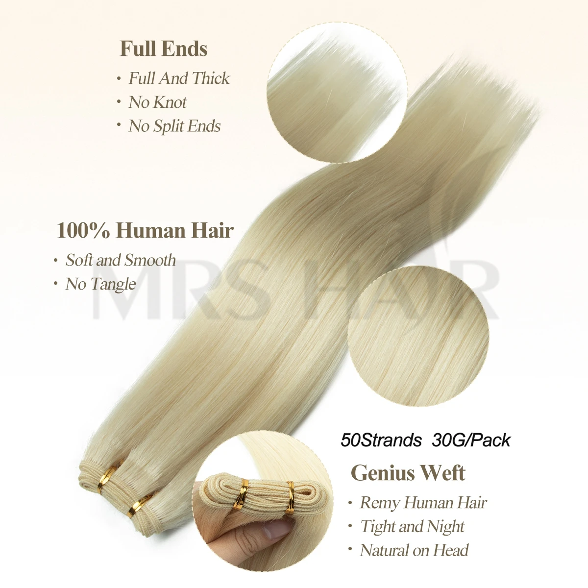 Sew-in Double Weft Extensions 50G Real Natural Human Hair 12-22 Inch Machine-Remy Full Head Bundle for Hair Extensions view 2