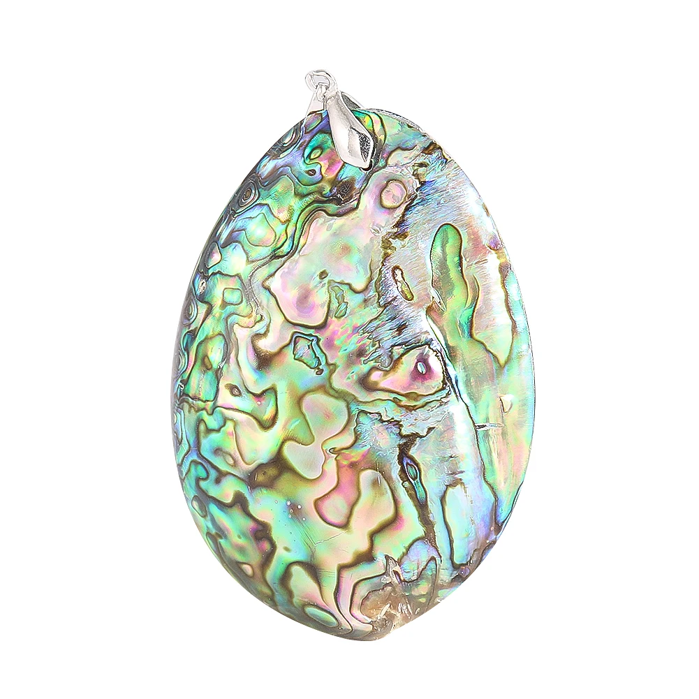 Double-sided Natural New Zealand Abalone Shell Rainbow Aurora Mussels Necklace Pendant Charm Dangle Women Sweater Chain Jewelry