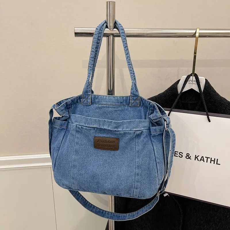 

Retro Denim Women's Durable Shoulder Bags Commute Ladies Handbags Girls Book Tote Casual Travel Portable Female Crossbody Bag