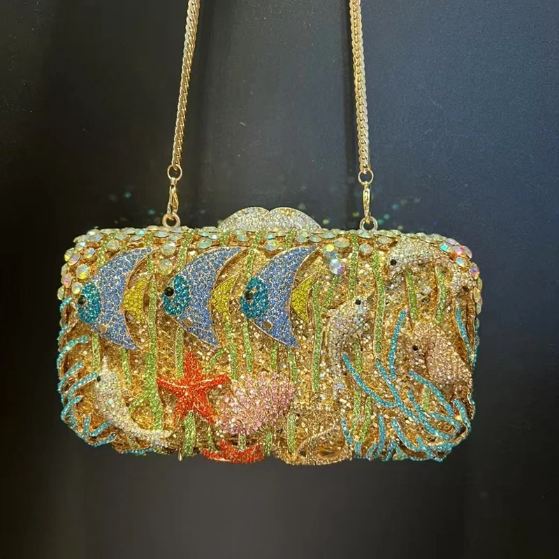 

Вечерние клатчи Lady Fish со стразами, свадебные клатчи с камнями, кошельки, металлические сумки-минодьеры, сумки для свадебной вечеринки