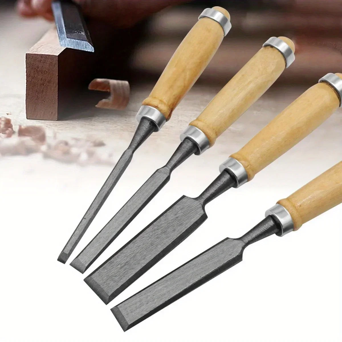 

For DIY Auxiliary Tools 4 Pcs 8/12/16/20mm Comfortable Beech Handle Wood Chisel with Wood Handles - Ergonomic Wood Carving Tools