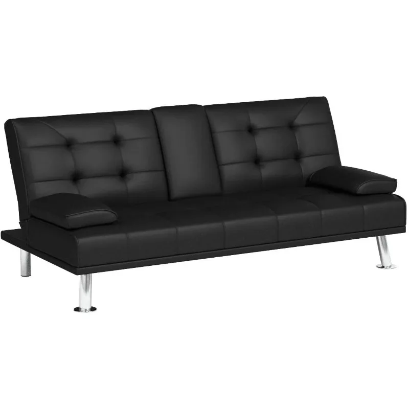 Flamaker Futon Sofa Bed Modern Folding Futon Set Convertible Recliner Lounge for Living Room with 2CupHolders,Removable Armrests image 5