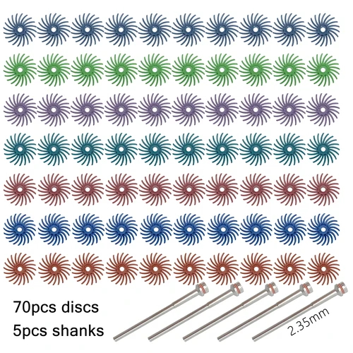 70 unids/pack rueda de disco de pulido de acabado en espiral compuesta Dental y 5 uds mandril de vástago de pulido de laboratorio Dental 2,35mm