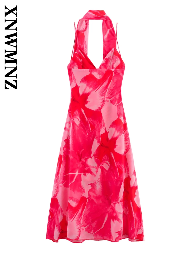 XNWMNZ 2025 Lady Simple Chic thin shoulder strap Sleeveless Backless long Dress Party Fashion Woman's Scarf Collar Sexy Dresses