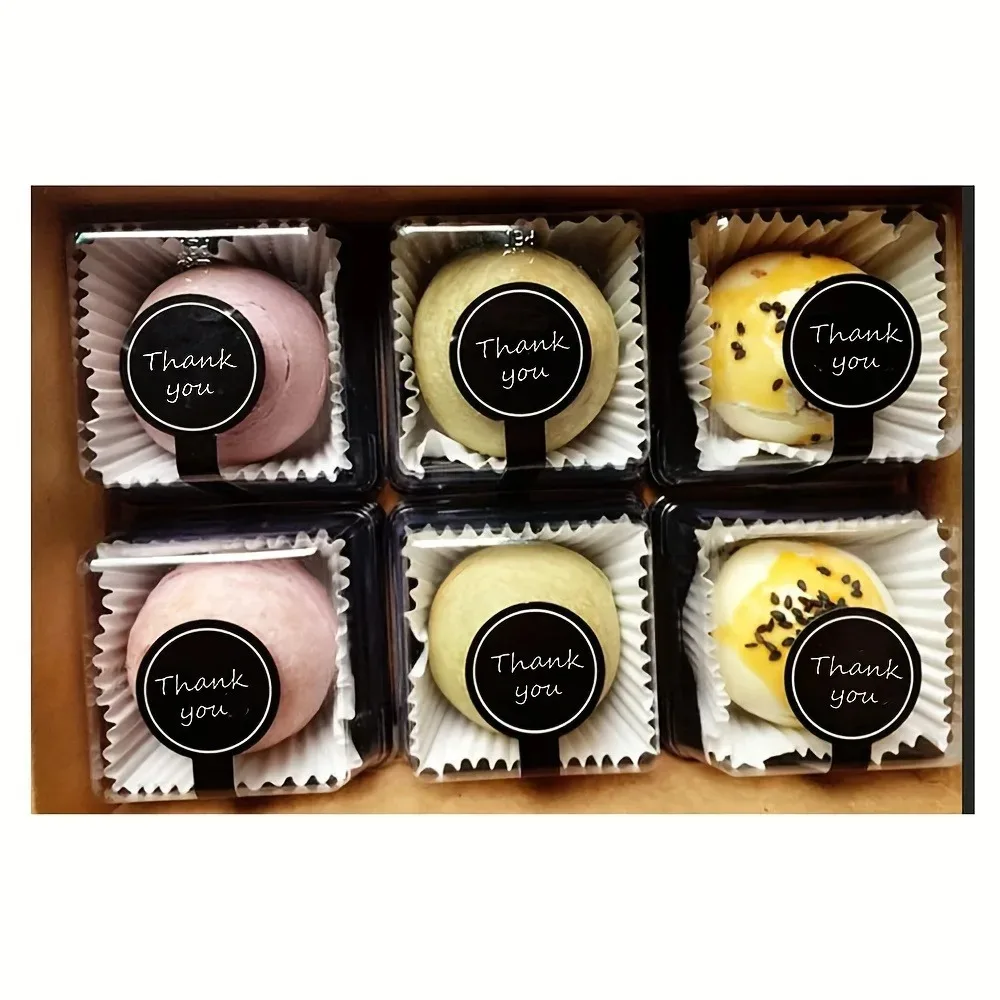 100/200/300 قطعة أسود شكرًا لك ملصق ختم طويل زجاجة بودنغ ملصق صندوق الخبز ملصق التسمية ، منتجات الخبز اليدوية #5