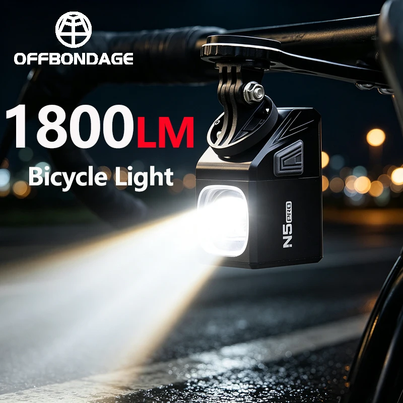 OFFBONDAGE 1800 Lumen Hängendes Fahrrad-Frontlicht mit Hoher Helligkeit und Abblendlinie, 4000mAh Aluminiumlegierung MTB Fahrradbeleuchtung