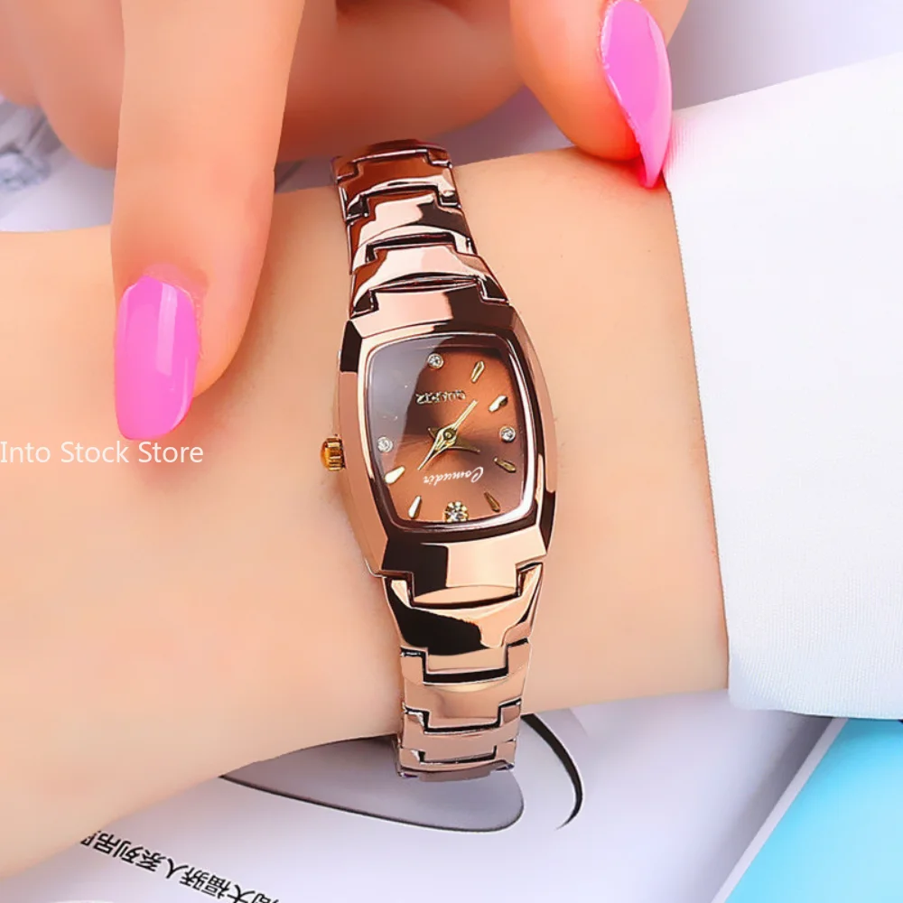 Elegant Women Quartz Watch Luxury Classic Rose Gold Tungsten Stainless Steel Color Band Watches Ladies Wristwatch