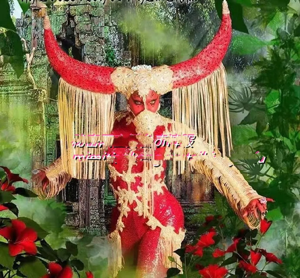 Bar Halloween GOGO costume female red horn gold speed costume