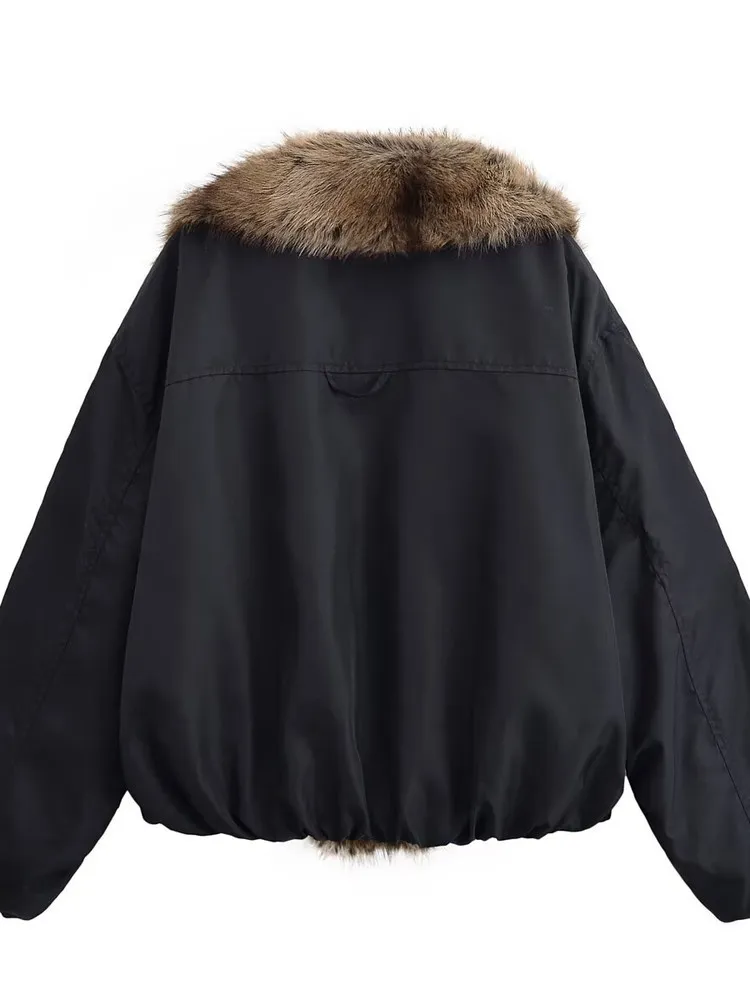 الدفء الطيار Sle وهمية الفراء طوق Jaet ملابس خارجية للنساء ort طول ألياف البوليستر 2025 شتاء جديد وصول فتاة ساخنة