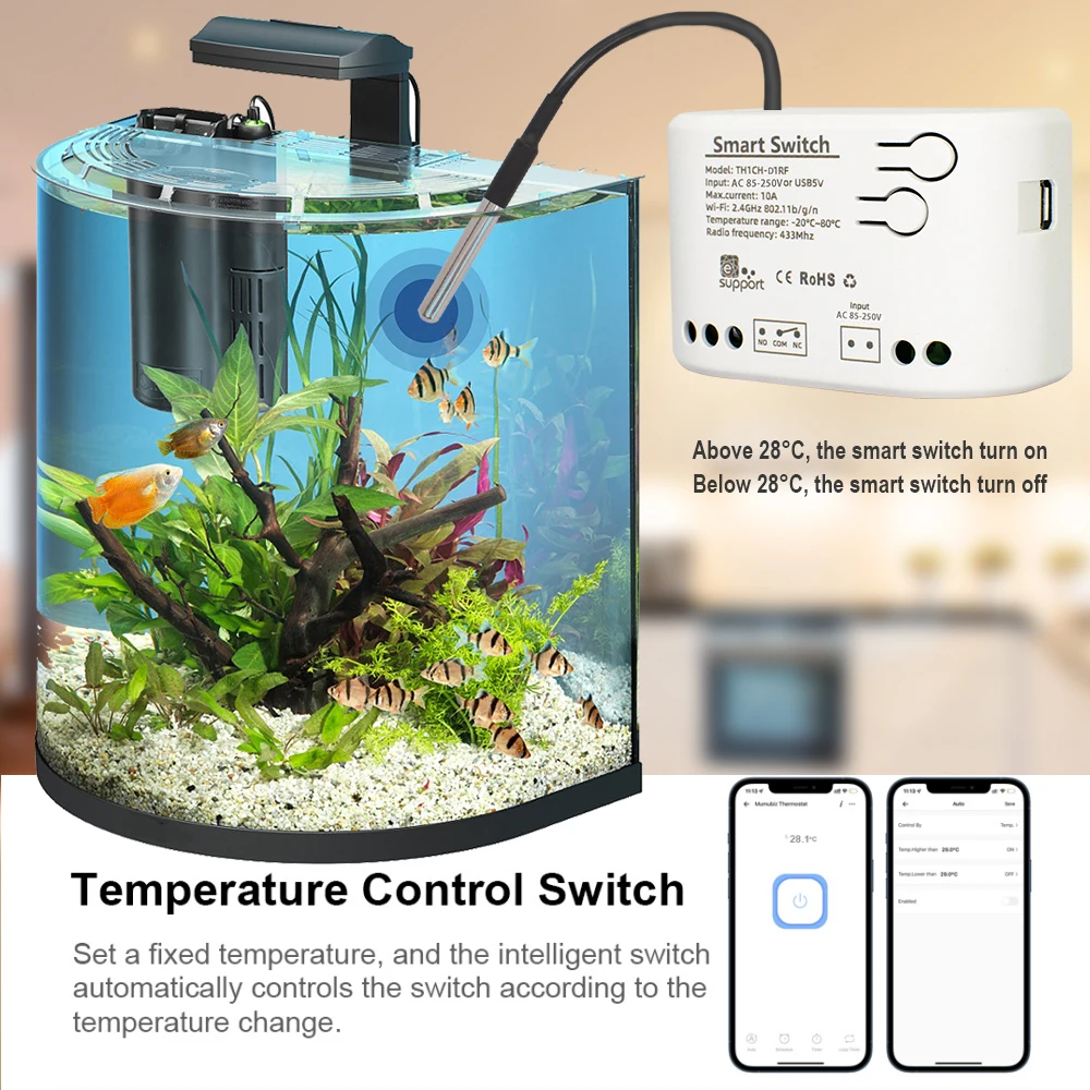 Interruptor de Temperatura Inteligente, Monitoramento Termostato, Módulo de Relé, 1CH, Wi-Fi, Aplicativo eWeLink, Alexa, Google Home, 12V, 24V, 220V, 3000W