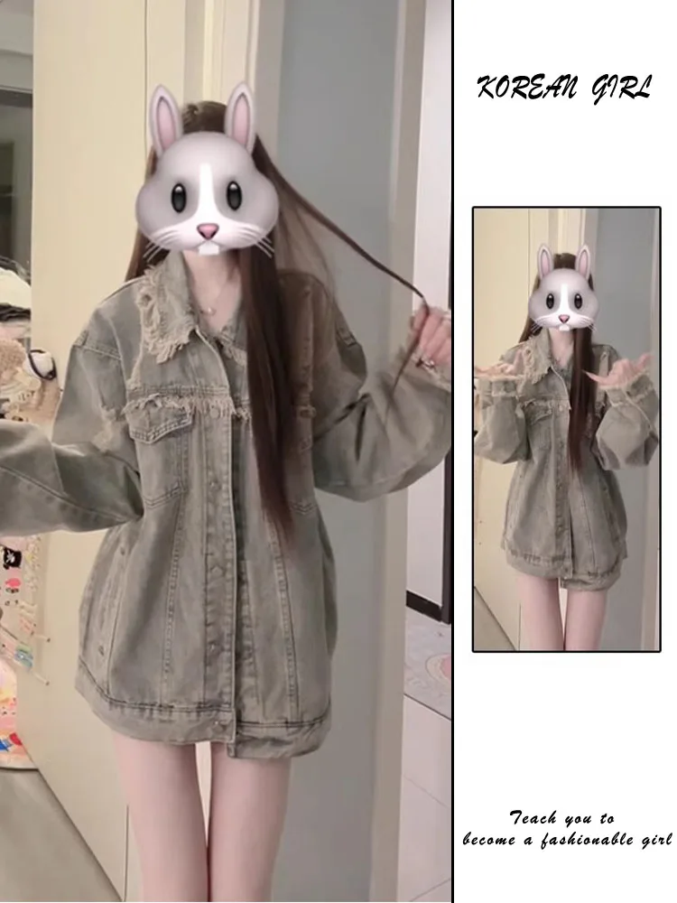 

Винтажный джинсовый джинсовый джинсовый джинсовый джерт Waed, женский весенне-осенний джинсовый джинт 2024, новый дизайн, рабочая одежда больших размеров