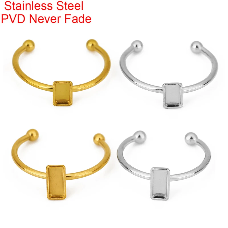 5pcs Adjustable Stainless Steel Ring Settings 3x5 3x7 mm PVD Never Fade Cabochon Cameo Ring Base Findings For Diy Jewelry Making