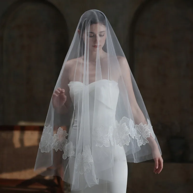 Lace Bridal Veil Vintage Medium Long Veil Without Comb Bridal Veils