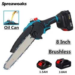 Brushless 8 Inch Chainsaw With Oil Can Electric Chain Saw Rechargeable Cordless Wood Power Tools For Makita 18V Battery