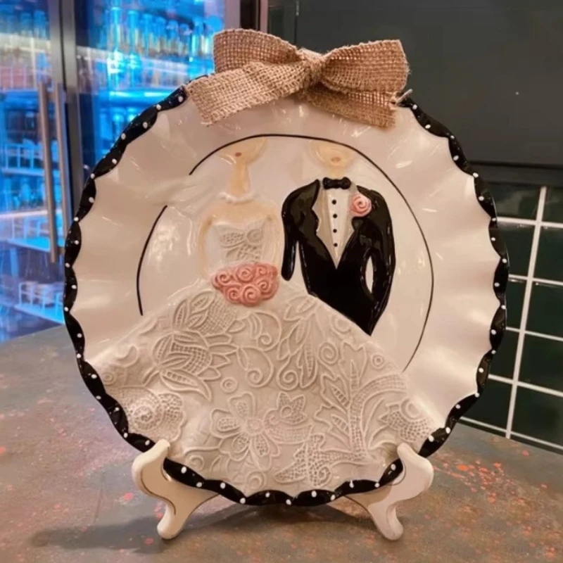 

Wedding themed ceramic decoration plate,couple ornaments,anniversary decoration plate,home wedding party decoration accessories