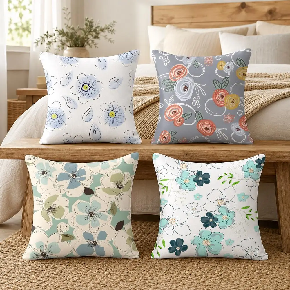 Simple Elegant Botanical Design Cushion Cover Soft Short Plush Pillow Cover Smooth Cozy Texture Cushion Case Home Decor