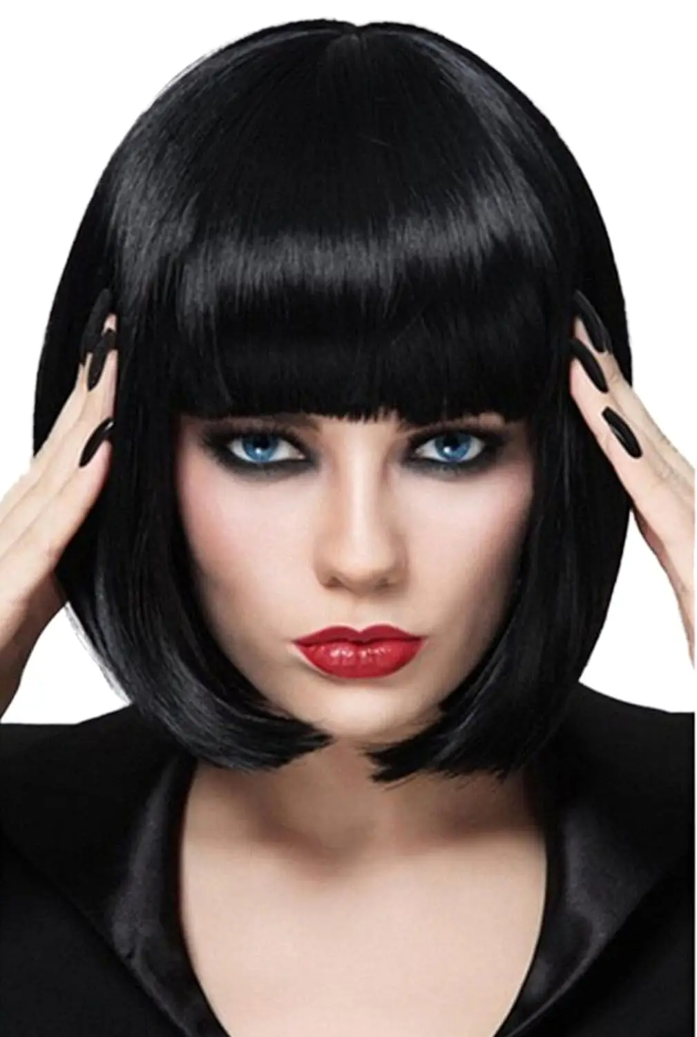Black Bob Wigs for Women Hair Wig with Bangs Natural Fashion Synthetic Wig Cute Colored Wigs for Daily Party Halloween image 2