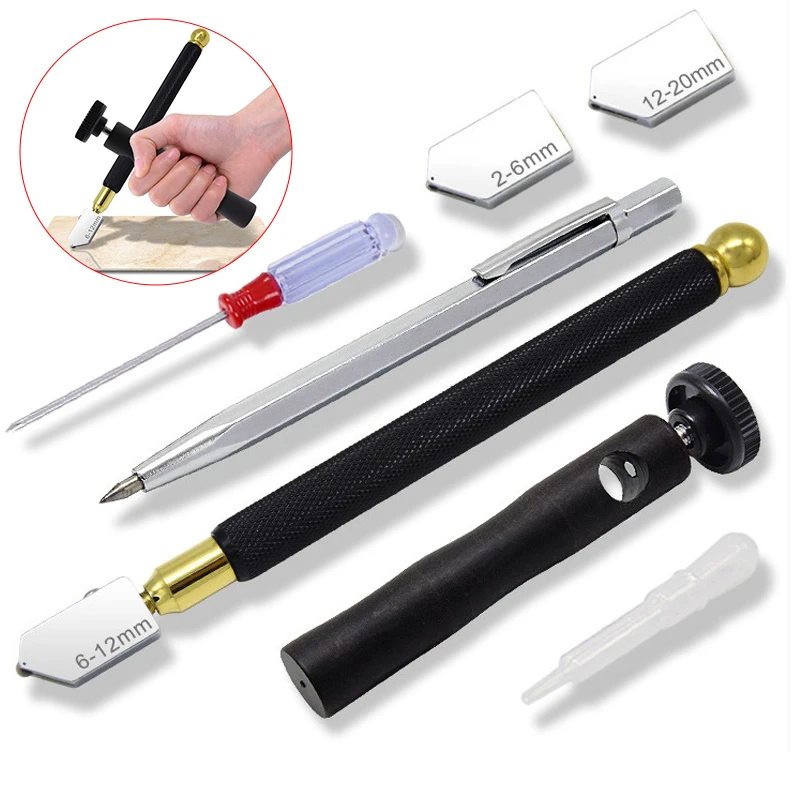 

Glass Knife Set Oil-filled Roller Type Tile Mirror Glass Cutter Marking Pen Helper Bar 2-20mm Thick Glass Cutting Tool Hand Tool