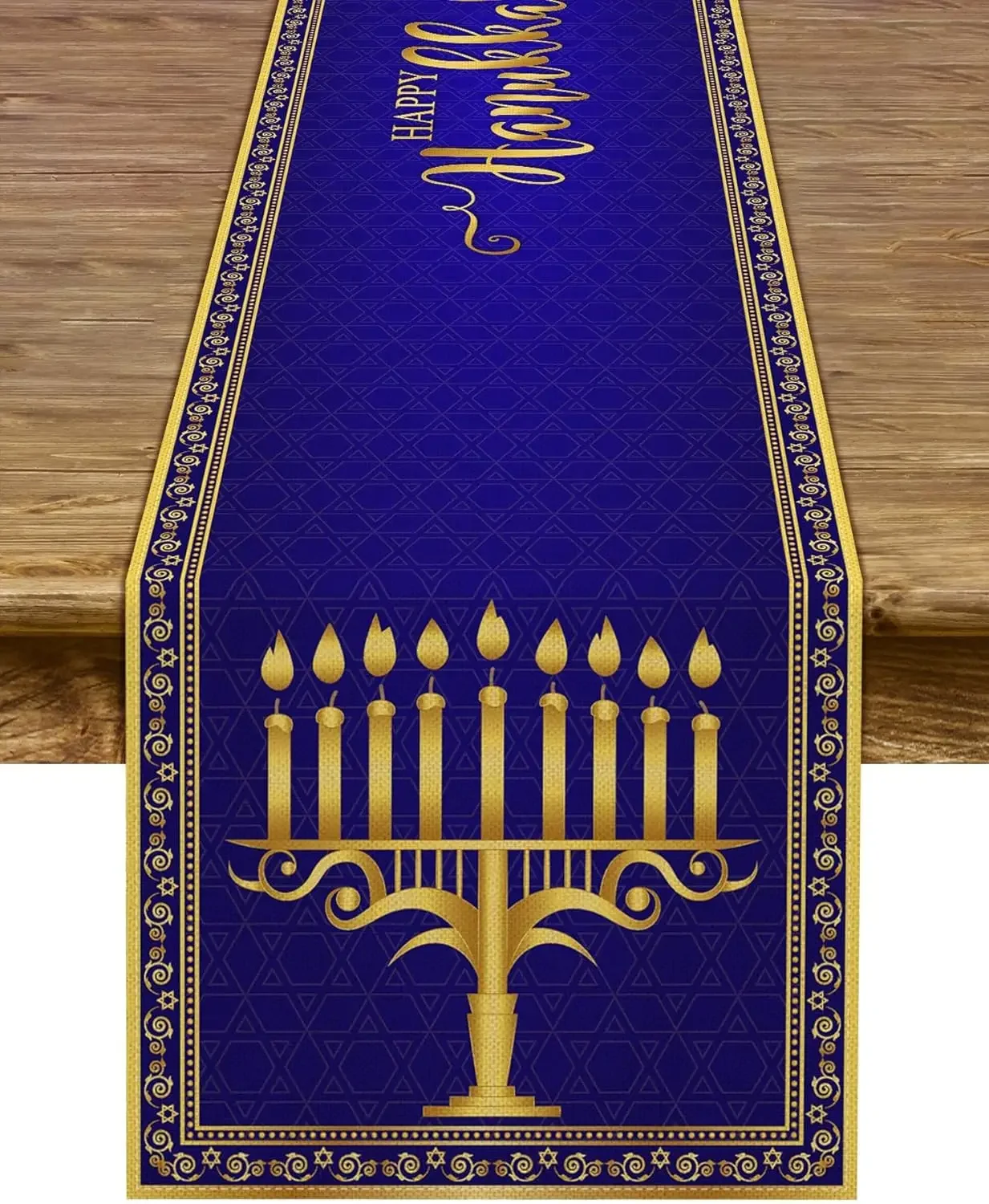 Hanukkah Menorah Linen Table Runner Table Decor Chanukah Star of David Jewish Festival Dining Table Runners Hanukkah Decorations