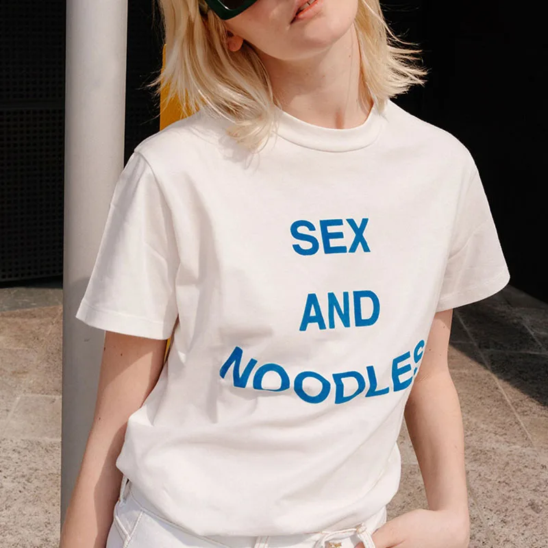 Sex and Noodles Women T Shirts Cotton Short Sleeve Graphic Tee Kawaii Clothes 2000s Grunge Clothes Female Tshirt Dropshipping