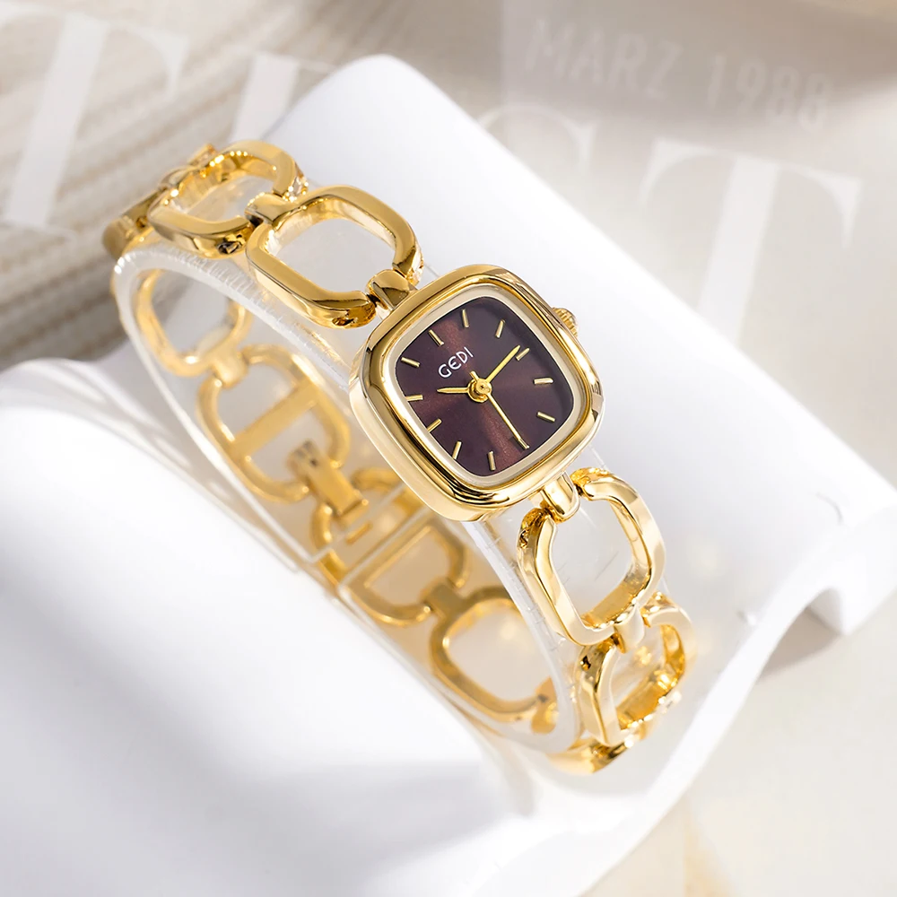 Gedi luz luxo high-end elegante temperamento relógio de pulso feminino retro pequeno quadrado relógio de quartzo mulher personalidade na moda