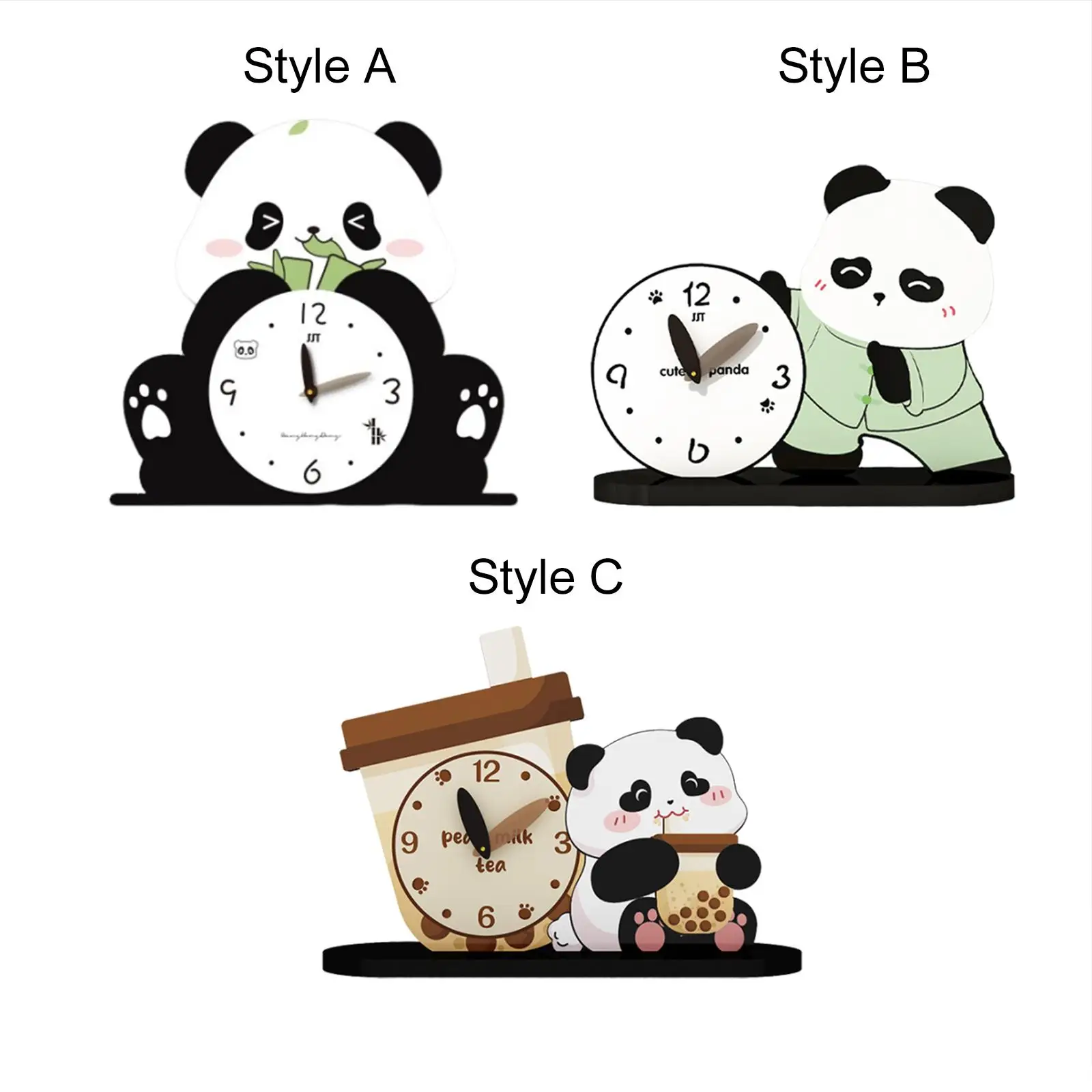 Adorable Panda Clock Desktop Clock Decorative Cartoon Non Ticking Tabletop Clock for Apartment Living Room Bedroom Restaurant