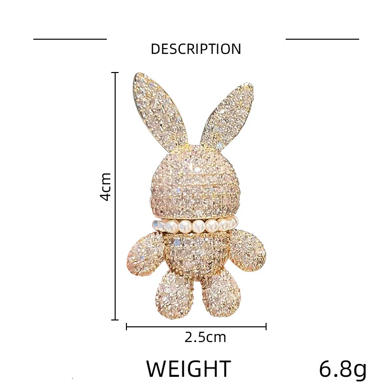 Luxury Full of Rhinestone Rabbit Brooches For Women Men Gold Color Cute Pearl Animal Lapel Pin Trendy Jewelry Wholesale