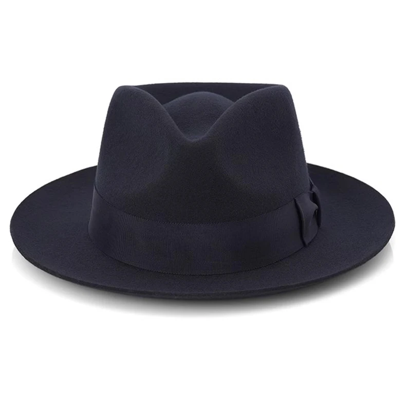 Big Head Men's Vintage Style 100% Wool Fedora Hat , Black Brown Grey Coffee Blue Color 6cm Brim Party Dress Classic Felt Hat